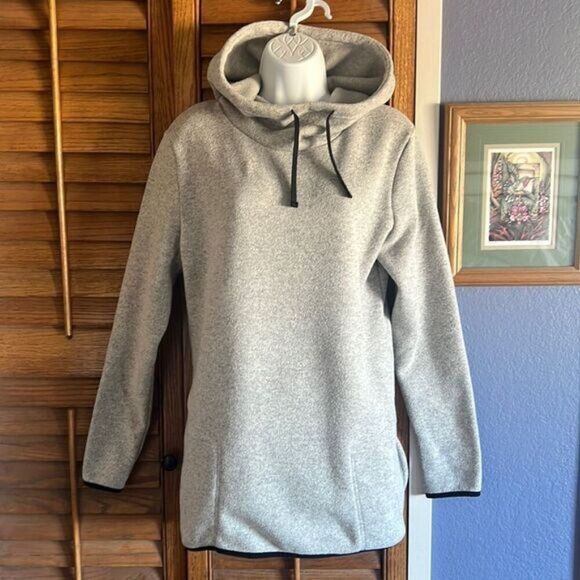 Fleece-Lined Zip-Pocket Everlast Funnel Neck Grey Hoodie Thick - Picture 1 of 12